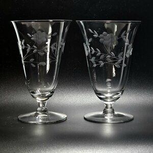 2 Etched Flower Garland Ice Tea Glasses 5.5" Crystal cottagecore romanticism